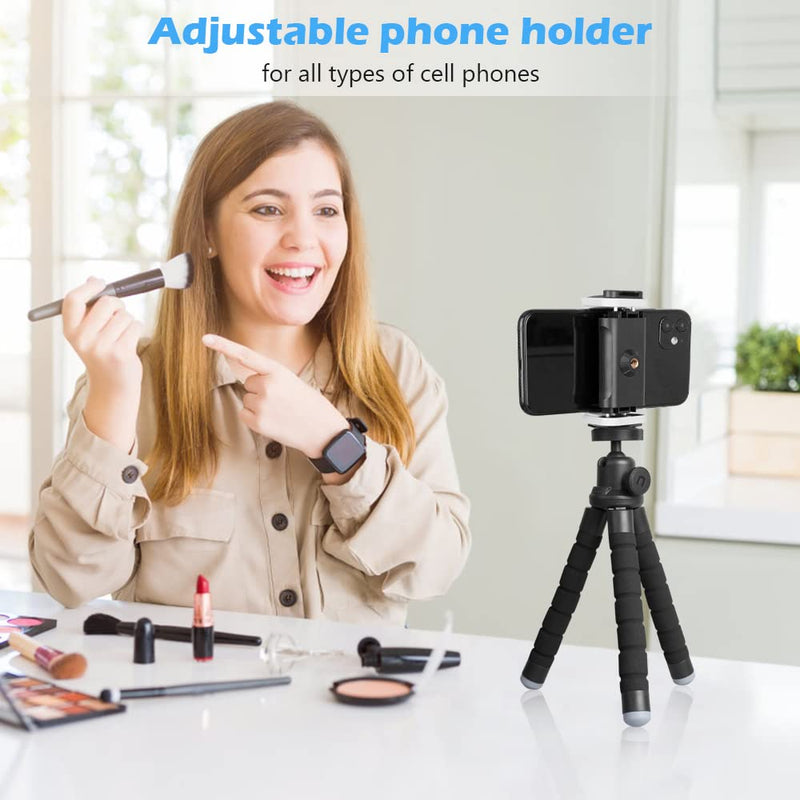 UBeesize Phone Tripod, Portable and Flexible Tripod with Wireless Remote and Clip, Cell Phone Tripod Stand for Video Recording (Black) Medium Black