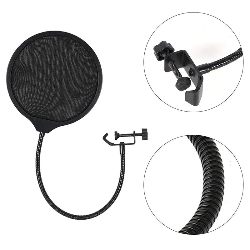 Microphone Filter Shield, Professional Microphone Filter, Adjustable Microphone Filter, Microphone Filter Swivel, Double Layer Sound Shield Guard With 360°Gooseneck and Adjustable Clamp Arm (Black)