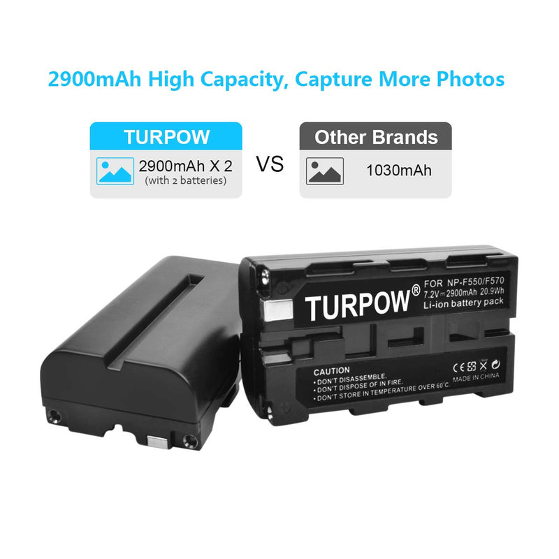 TURPOW 2 Pack NP-F550 Replacement Battery LCD Charger Set Compatible with Sony NP-F330 NP-F530 NP-F570 Battery and Sony CCD-RV100 CCD-RV200 SC5 SC9 TR1 TR940 TR917 Camera CN-160 CN-216 LED Video Light