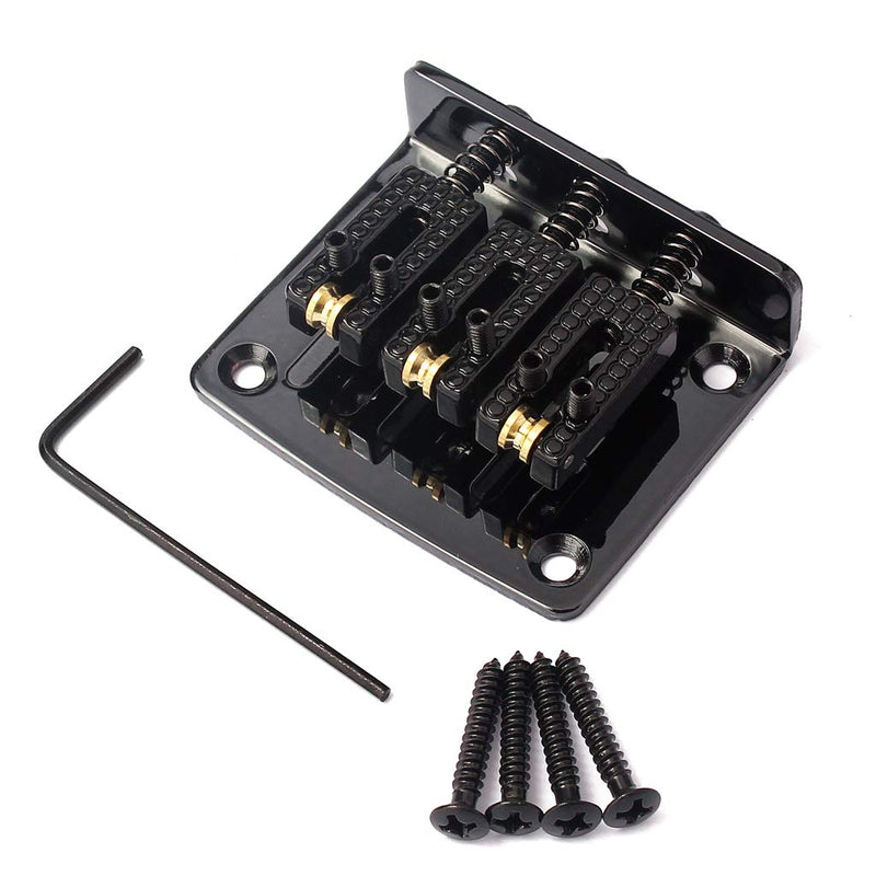 Alnicov Cigar Box Guitar Parts: 3-string Black Hard-tail Adjustable Bridge - Black