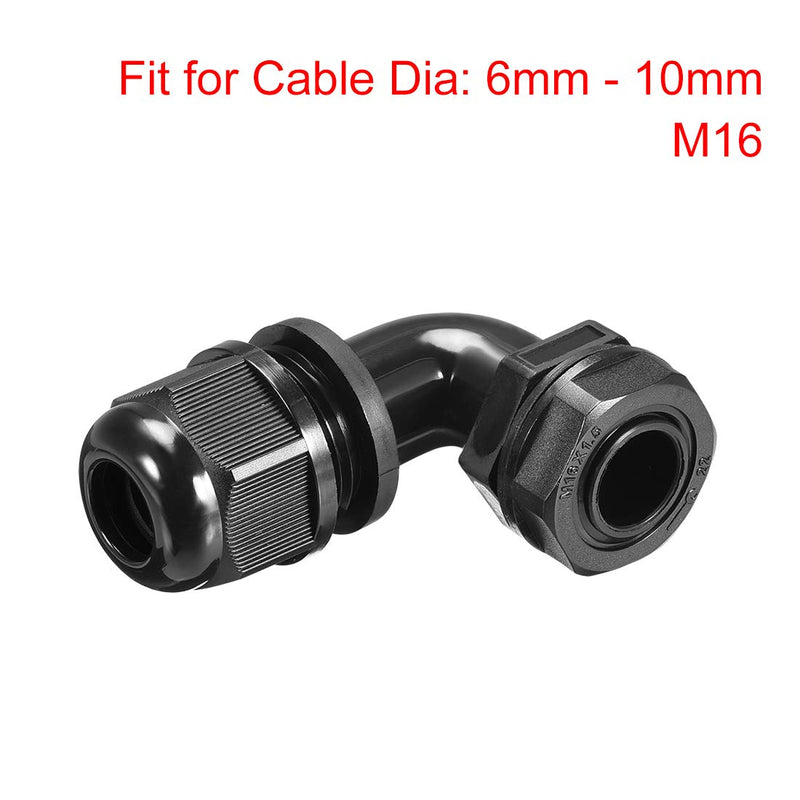 uxcell M16 Cable Gland, 90 Degree Waterproof IP68 Nylon Joint Adjustable Locknut for 6mm-10mm Dia Cable Wire