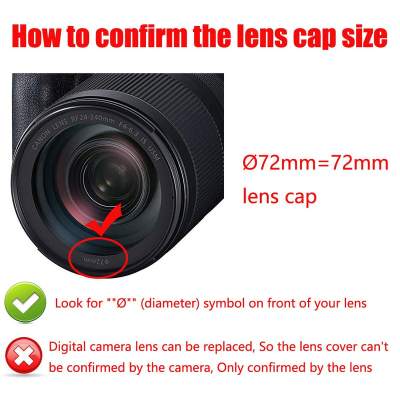 WH1916 72mm Lens Cap Cover for Canon EOS R RP w/ RF 24-240mm, Nikon D750 D810 w/ Nikkor 18-200mm 24-85mm, Sony A7R4 w/ FE 24-240mm 16-35mm F4 Lens (2 Packs)