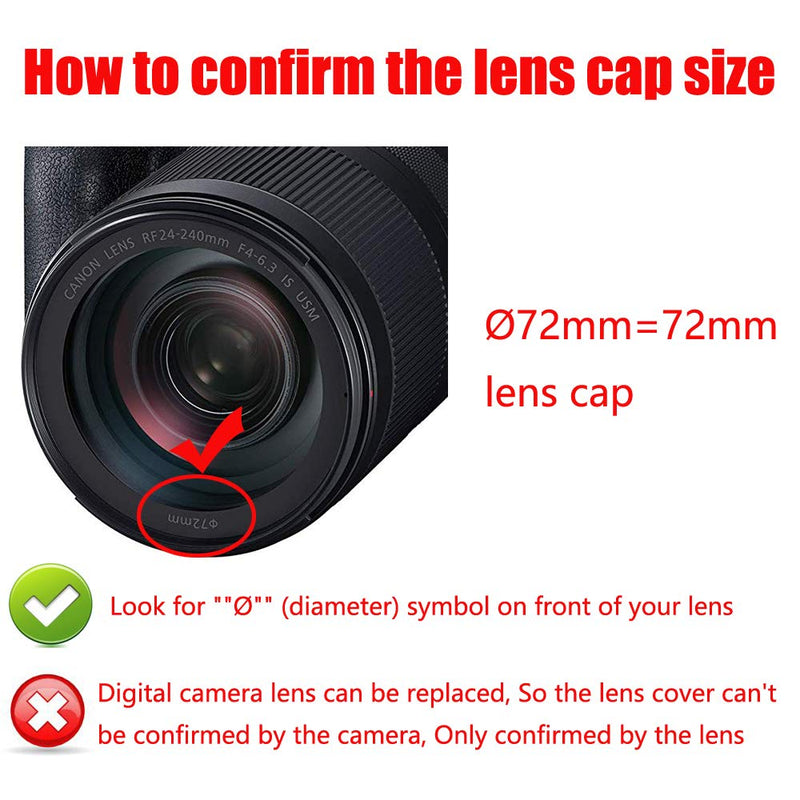 WH1916 72mm Lens Cover + Cap Keeper Compatible for Canon RF 24-240mm kit EOS RP, EF 50mm f/1.2L USM, EF 85mm f/1.2L II USM kit 5D Mark IV Camera (3 caps +3 Keeper)