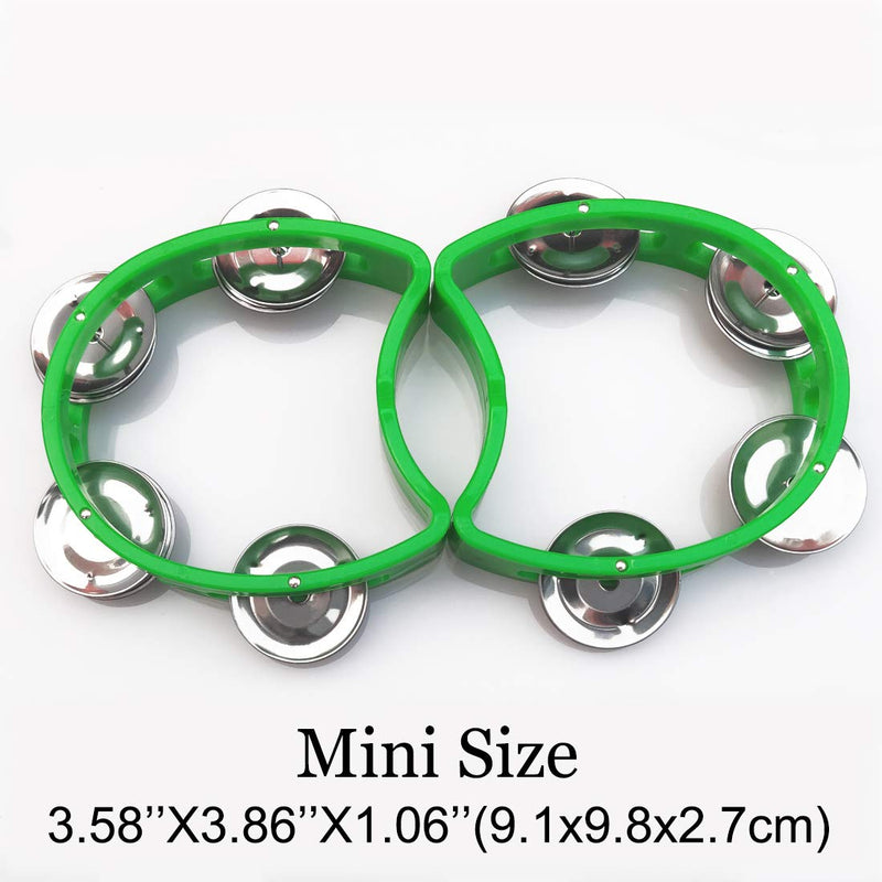 Bealuffe Tambourine Mini Hand Bell Percussion Musical Instrument Small Tambourine (Green 2 Pack) Green 2 Pack