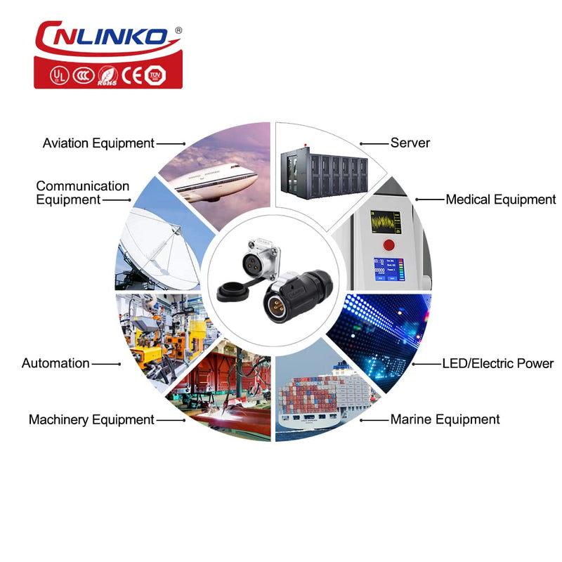 CNLINKO LP20 series waterproof connector, IP65/ IP67 Fast locking connect, 20A 500V 2pin m20 male and female LED outdoor power connector (2 pin) 2 pin