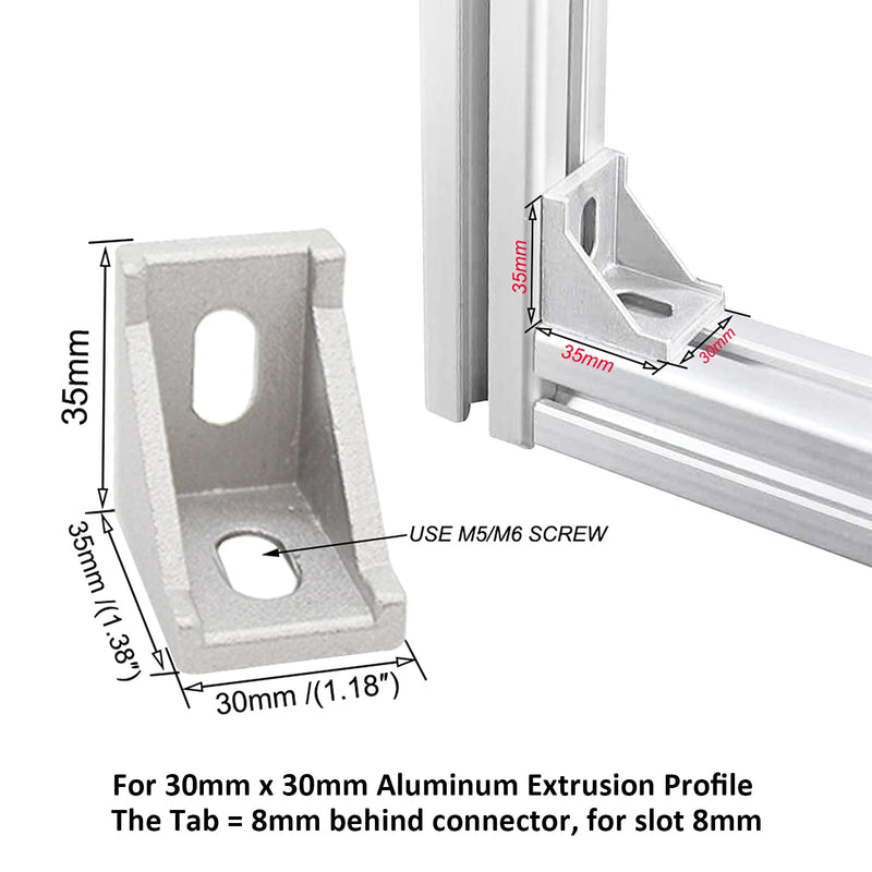 3030 Series Aluminum Profile Connector Set, 20pcs Corner Bracket, 40pcs M6 T Nuts and M6X10 Hex Screw Bolt for 30S 30X30 Aluminum Extrusion Profiles Rail Accessories