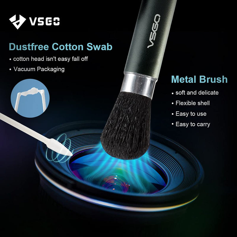 [AUSTRALIA] - VSGO VS-A2E Professional Lens Cleaning Kit with Filter Air Blower Folding Pouch Microfiber Lens Cloth Wet Wipes Lens Cleaner Metal Brush Cotton Swab for Optical Camera Lens Phone Laptop Cleaning 