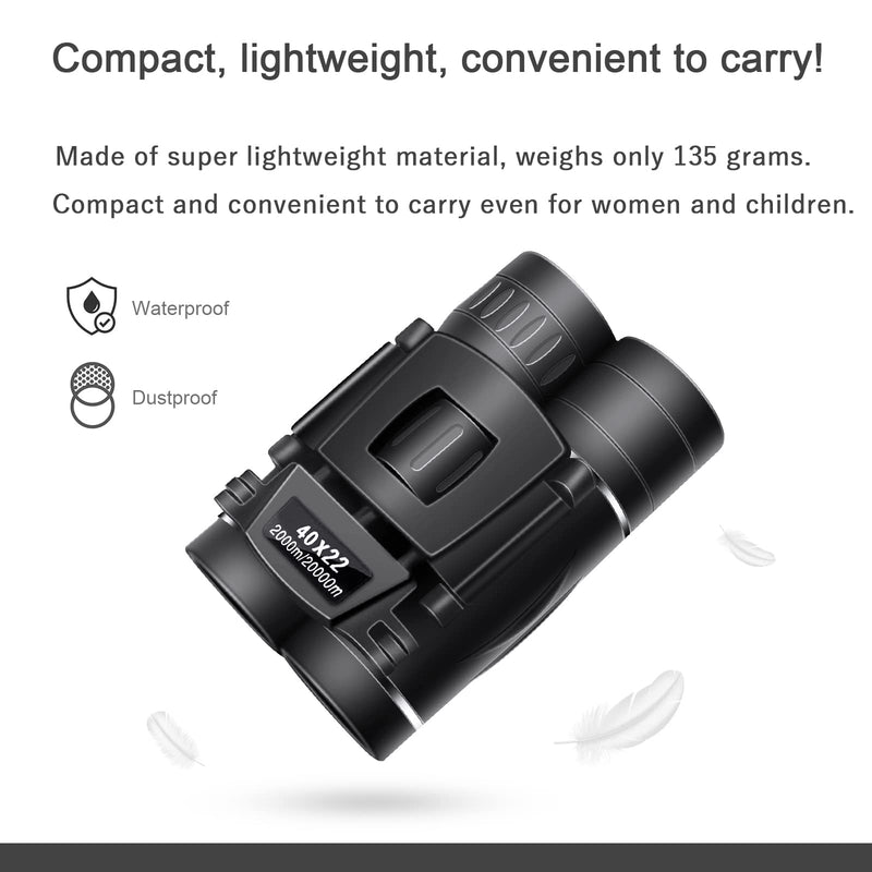 40X22 Binoculars Small Compact Light Binoculars, Suitable for Adults and Children Bird Watching Travel Sightseeing, Waterproof Lightweight Small Binoculars, with Clear Low-Light Vision