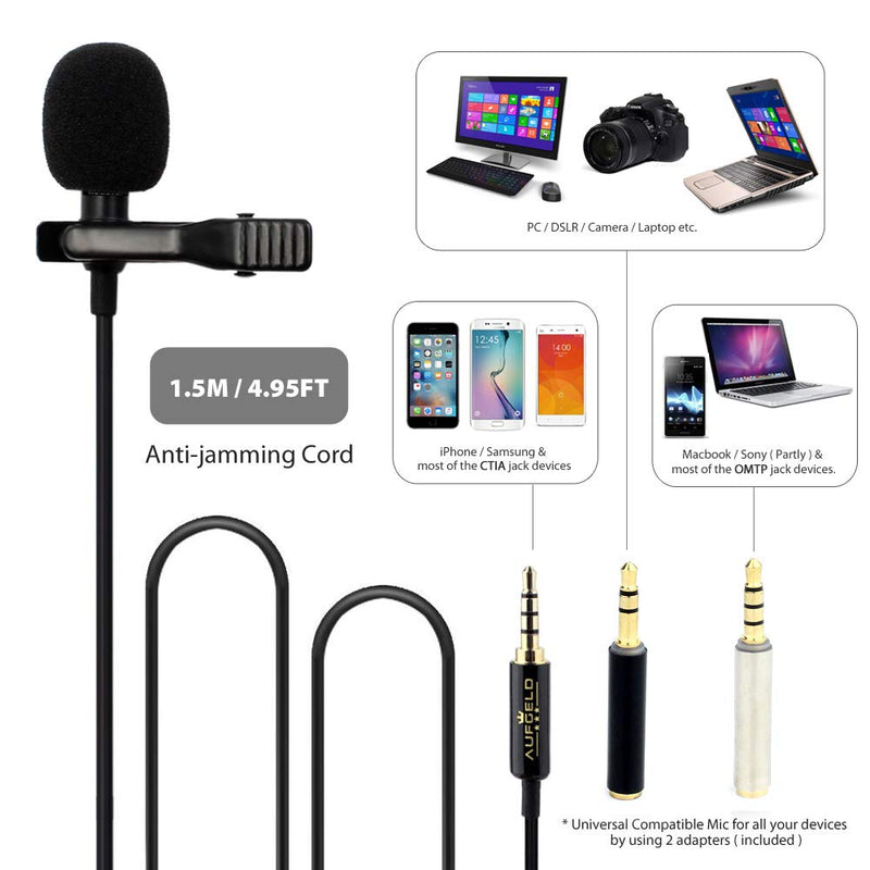 Professional Small Mini Lavalier Lapel Omnidirectional Condenser Microphone Compatible with iPhone Android Windows Cellphones Clip On Interview Video Voice Podcast Noise Cancelling Mic Blogger Vlogger