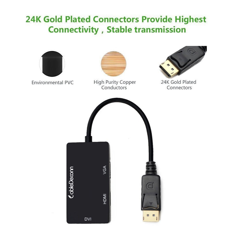 [AUSTRALIA] - CABLEDECONN Multi-Function Displayport Dp to HDMI/DVI/VGA Male to Female 3-in-1 Adapter Converter Cable DisplayPort to HDMI VGA DVI 