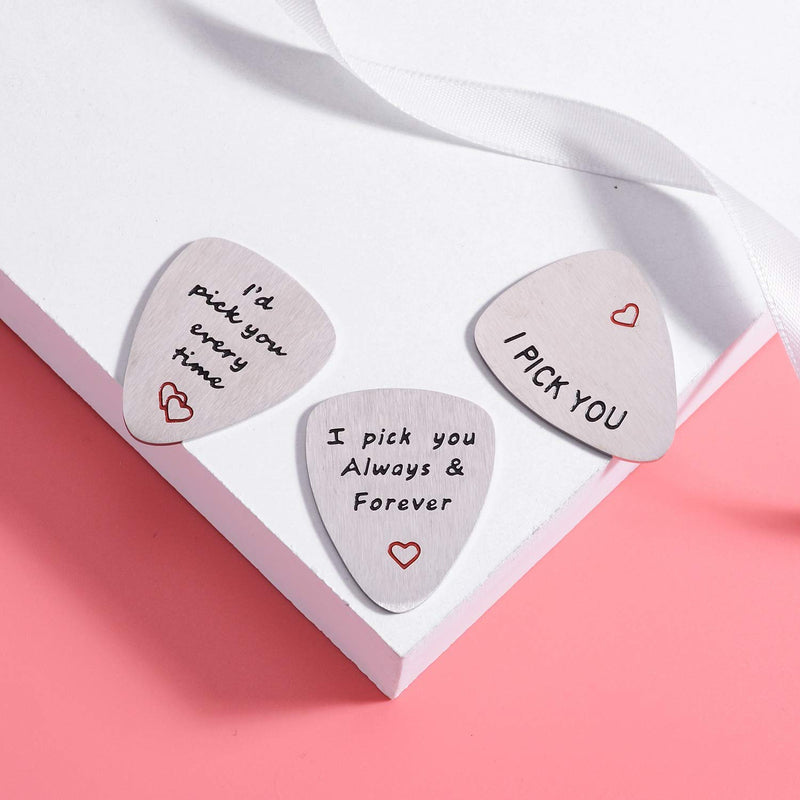 Pack Of 3 Guitar Picks I Pick You Gift For Husband Wife Boyfriend Girlfriend Gift For Love