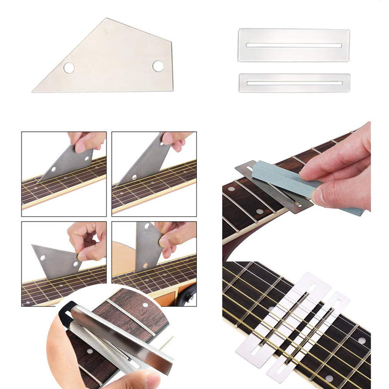 TIMESETL Guitar Repairing Maintenance Tools Kit String Organizer String Action Ruler Gauge Measuring Tool Hex Wrench Set Files Fingerboard Guard Understring Radius Gauges Guitar Fret Rocker Leveling