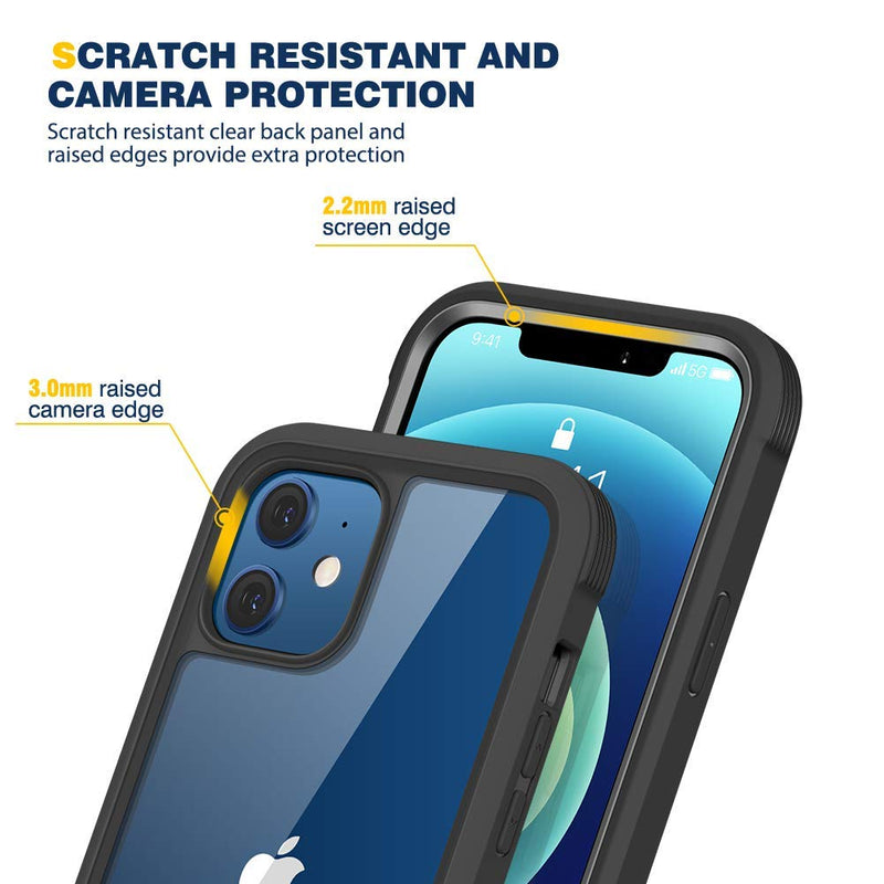 Diaclara Designed for iPhone 12/12 Pro Case, Full Body Rugged Case with Built-in Touch Sensitive Anti-Scratch Screen Protector, Soft TPU Bumper Case for iPhone 12/12 Pro 6.1" (Black and Clear) Black and Clear