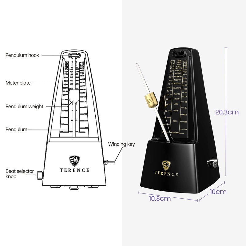 [AUSTRALIA] - Mechanical Metronome, Universal Metronome for Piano Guitar Violin Drums and Other Instruments, Loud Sound, Accurate Track Beat and Tempo for Beginners(Black) 