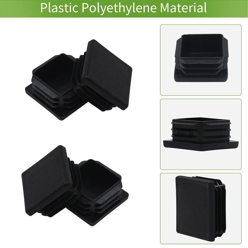 1 1/2 1.5" Square Tube End Cap Plastic Plugs 12 Pack, 1 1/2" 1.5 Inch Square Tubing Plug 1.5x1.5 Tube End Caps Fence Post Pipe Cap Cover Tubing Insert Chair Glide Finishing Plugs