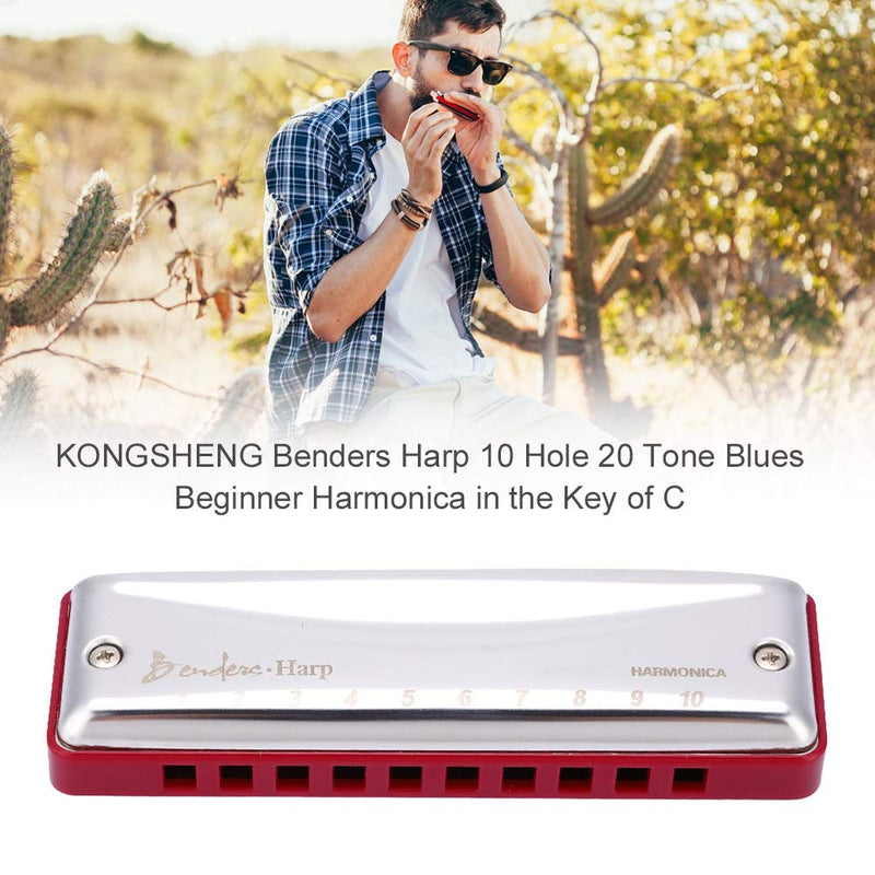 T best Harmonicas, KONGSHENG Benders Harp 10 Hole 20 Tone Blues Beginner Harmonica in the Key of C purplish red