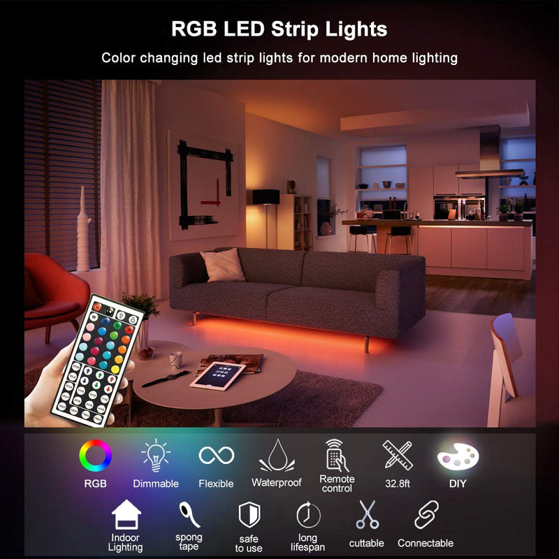 [AUSTRALIA] - Led Strip Lights, 32.8ft Color Changing Flexible Led Light Strips, RGB Multicolor Dimmable Tape Lights, Suitable for Bedroom, Kitchen, TV, and Indoor DIY Mood Lighting, Waterproof 32.8 FT 