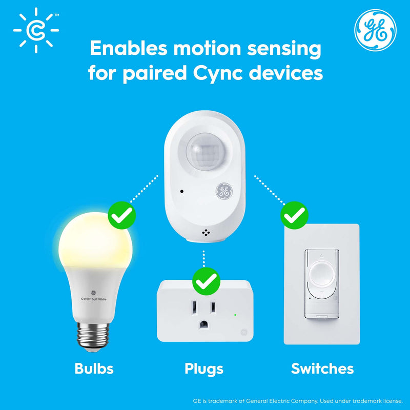 GE CYNC Smart Wire-Free Motion Sensor, Programmable, Bluetooth and Wi-Fi Enabled, Ambient Light Detection, Battery Powered (1 Pack)