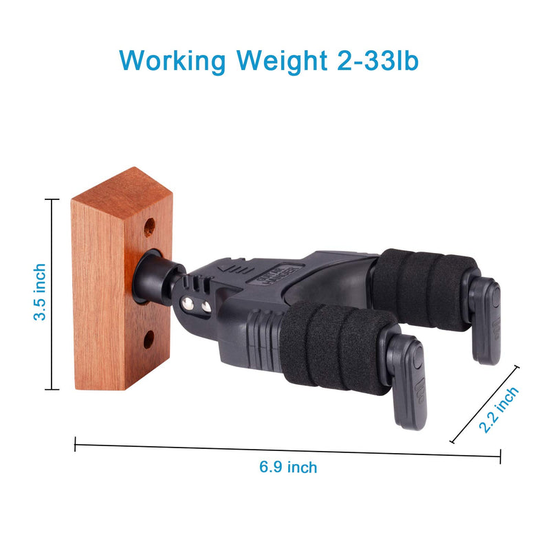 Guitar Wall Mount Auto Lock, Guitar Wall Hanger, Hard Wood Base Guitar Hook for Acoustic, Classical, Electric, Bass Guitars