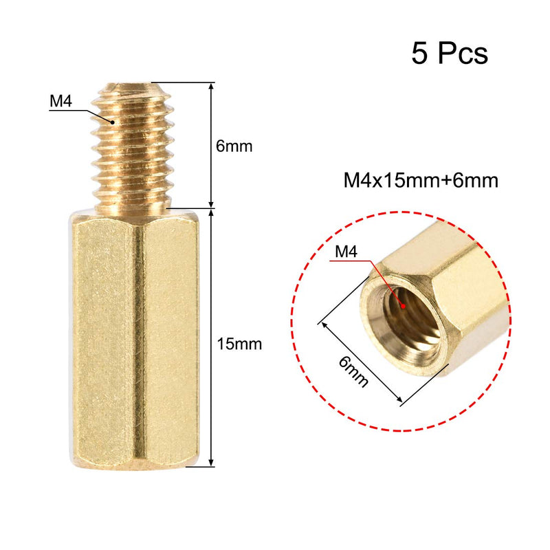 uxcell M4x15mm+6mm Male-Female Brass Hex PCB Motherboard Spacer Standoff for FPV Drone Quadcopter, Computer & Circuit Board 5pcs