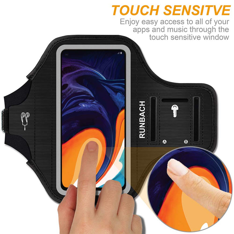 RUNBACH Running Armband for Samsung Galaxy A60/A51/A50/A32/A30/A20/A10E/A10/A9/A9 Pro/M11/M21/M31,Sweatproof Running Exercise Bag for Samsung Phone(Black) Black