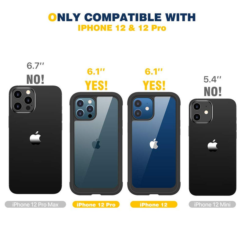Diaclara Designed for iPhone 12/12 Pro Case, Full Body Rugged Case with Built-in Touch Sensitive Anti-Scratch Screen Protector, Soft TPU Bumper Case for iPhone 12/12 Pro 6.1" (Black and Clear) Black and Clear