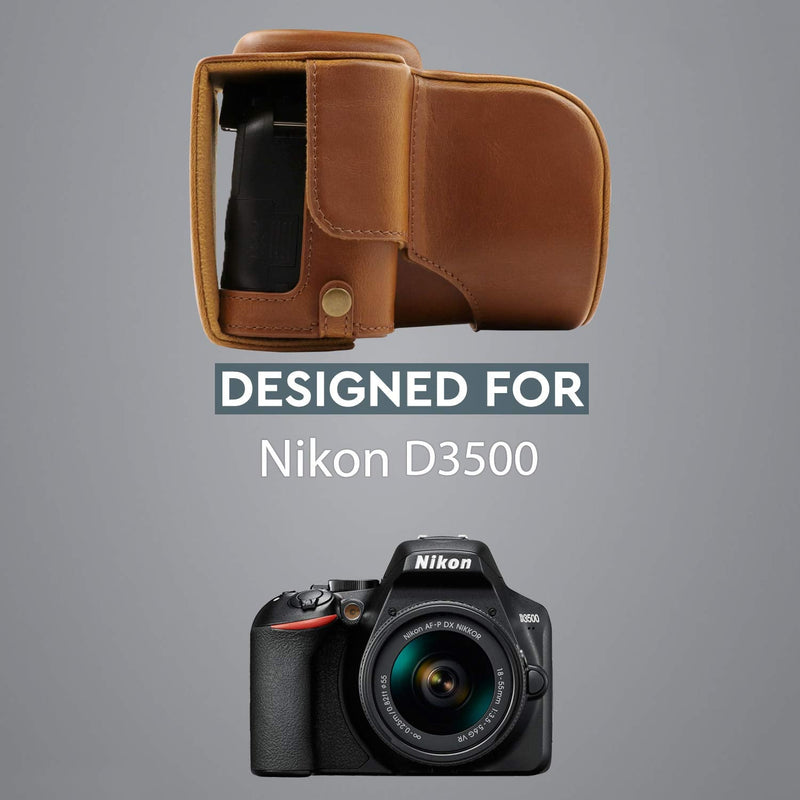 [AUSTRALIA] - Megagear MG1537 Nikon D3500 Ever Ready Leather Camera Case and Strap - Light Brown Compact 
