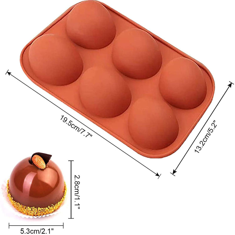 2 Pack 6 Holes Silicone Mold For Chocolate, Cake, Jelly, Pudding, Handmade Soap, Round Shape Semi Sphere Mold