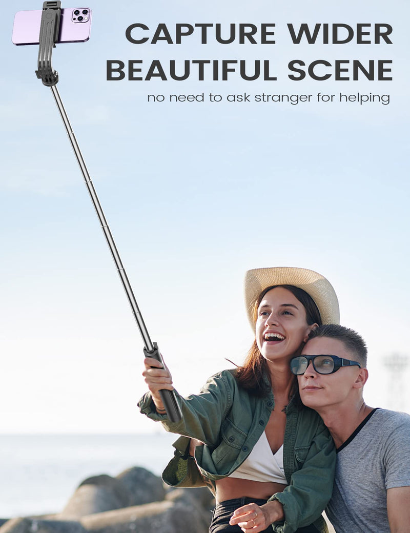Selfie Stick Tripod with Remote, ANXRE 50" Portable 5 in 1 Selfie Stick Phone Tripod, Wireless Selfie Stick Tripod for Cell Phone Compatible with iPhone 14/13 Pro Max Gopro Android DJI (Black) Black [Reinforced Stability Tripod＆50" Extra Long]