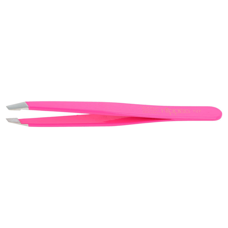 Nippes Stainless Steel Slant Pink Tweezers - Precision Pointed Slant - Quality Handmade in Solingen Germany - Professional Grade - Ergonomic Hand Grip - for Eyebrows, Eyelashes, Extensions [9.5 CM]