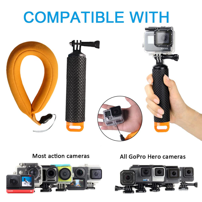 WLPREOE Waterproof Floating Hand Grip with Camera Float Strap for GoPro Hero 10 9 8 7 6 5Session Black Silver Handler & Handle Mount Accessories Kit for Water Action Camera