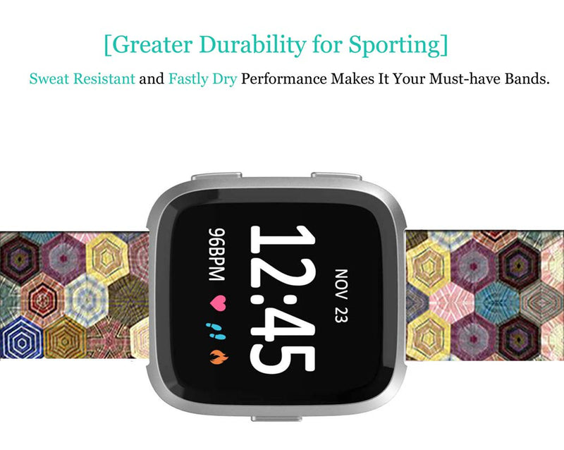 Versa 2 SE Bands Silicone Gel Replacement - ENDIY Soft Strap Compatible with Fitbit Versa/Versa 2/Versa lite/Versa 2 SE Large - Wonderful Hexagon Pattern