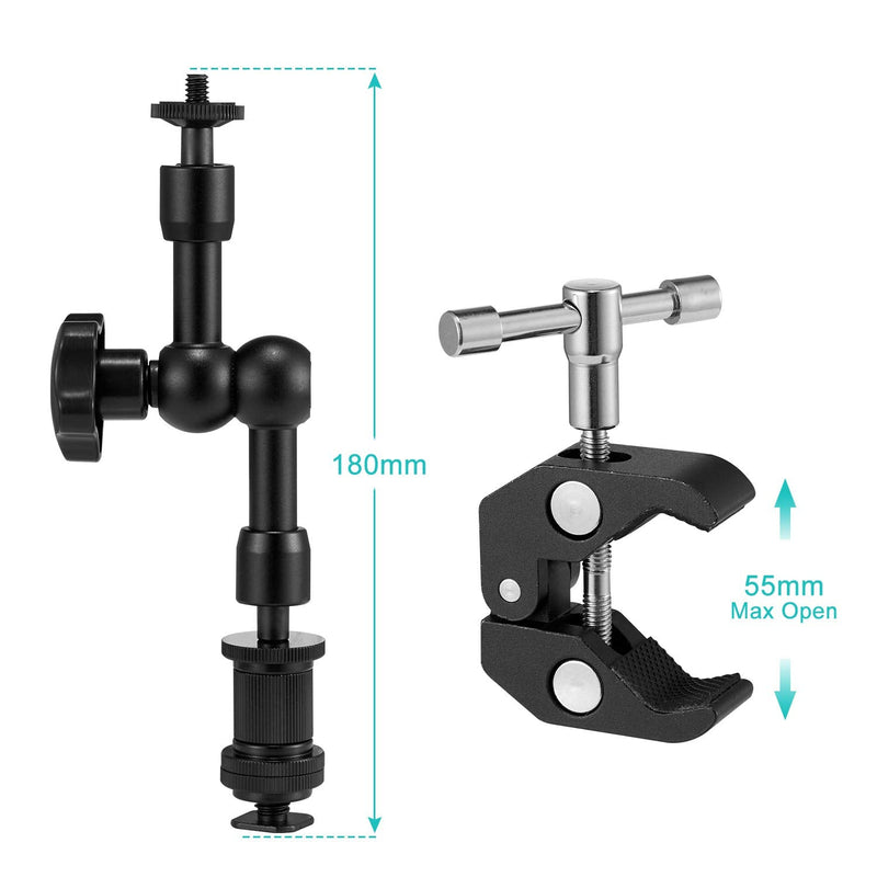 [AUSTRALIA] - WANBY 7 Inch Articulating Magic Friction Arm & Large Adjustable Super Clamp Pliers Clip with 1/4" and 3/8" Thread for DSLR Camera Rig, LCD Monitor, LED Flash Lights (7'Arm & Clip) 7'Arm & Clip 