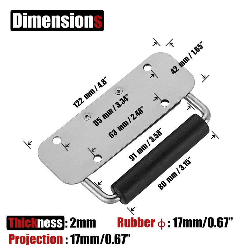 JQK Spring Loaded Case Handle, 304 Stainless Steel Surface Mount Chest Handle with Rubber Grip, Thickened 2mm (Pack of 2), HCH100-P2 122mm(2 Pack)