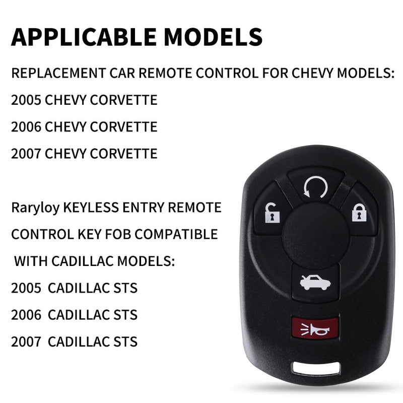 Raryloy Keyless Entry Remote Key Fob for 2005 2006 2007 Chevy Corvette Cadillac STS M3N65981403