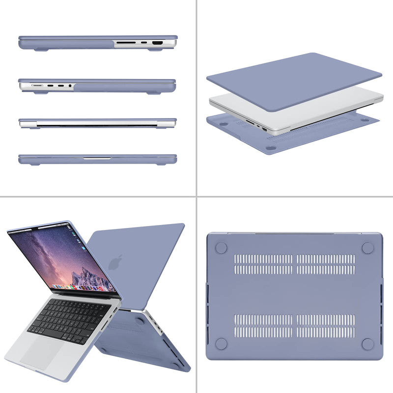 MOSISO Compatible with MacBook Pro 14 inch Case 2021 2022 Release A2442 M1 Pro/Max with Liquid Retina XDR Display Touch ID, Plastic Hard Shell&Keyboard Skin&Screen Protector&Storage Bag, Lavender Gray