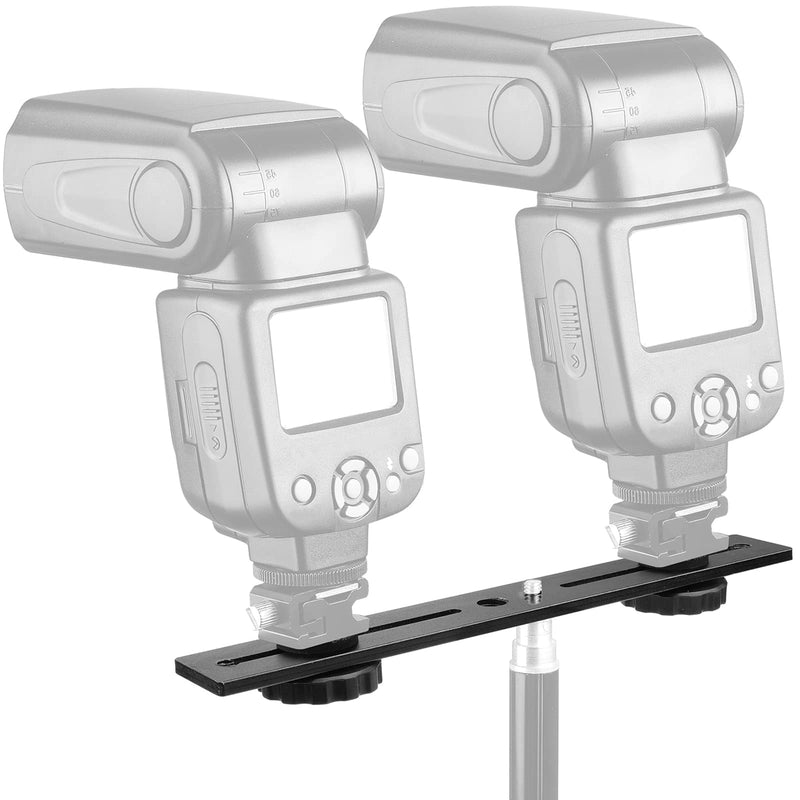 Dual Camera Mount Flash Extension Bar, ChromLives 8"/20.3cm Tripod Bracket Mount, 1/4'' Dual Hot Shoe Mount for Camera Compatible with LED Light, DSLR Camera, Tripod and More dual camera bracket