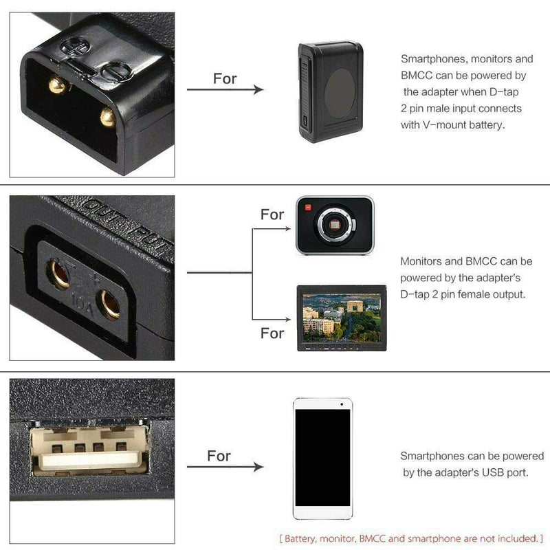 Rolux D-Tap P-Tap to USB Adapter Connector 5V Converter for Anton/Sony V-Mount Camera Battery