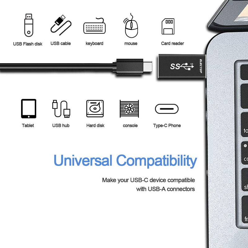 Electop Updated USB 3.1 GEN 2 Male to Type-C Female Adapter, Support Double Sided 10Gbps Charging & Data Transfer, USB A to USB C 3.1 Converter Black