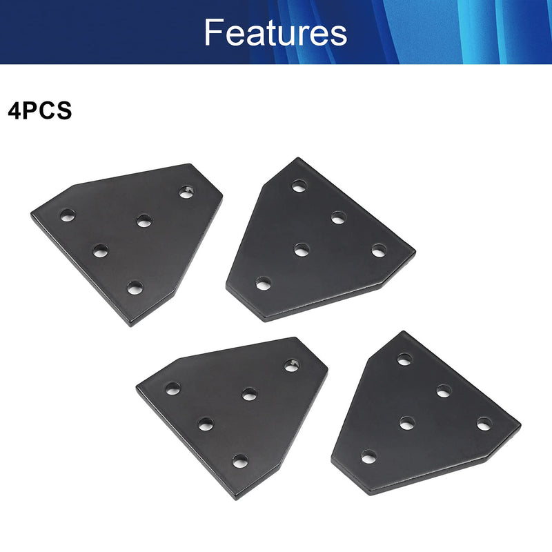 Aicosineg T Shape Aluminum Alloy Outside Joining Plate 2.36" x 2.36" x 0.16"(LxWxT) with 5-Hole Joint Bracket Hardware for 2020 Aluminum Profile Corner Bracket Plate 3D Printer Parts (5Pcs Black) 5Pcs Black