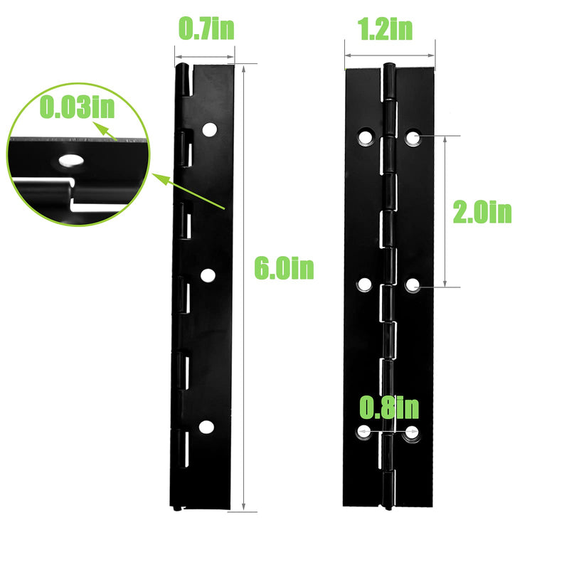 EPHECH 6Inch Black Continuous & Piano Hinge, 6PCS Heavy Duty Stainless Steel 304 Continuous Hinges Piano Boat Hinges, 0.04" Thickness Folding Cabinet Door Butt Hinge
