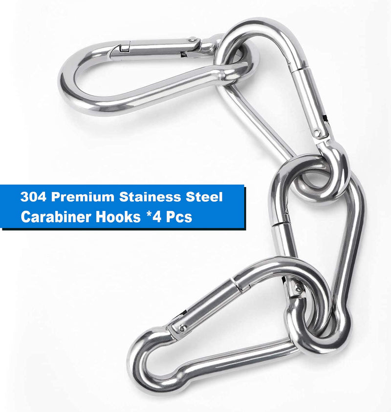 AUMAYCO 4 Pack 4 Inch Spring Snap Hook Carabiner, 304 Stainless Steel Heavy Duty Carabiner Clips Link Buckle Rope Connector for Camping Hiking Swing Gym Hammock, Silver (AU04)