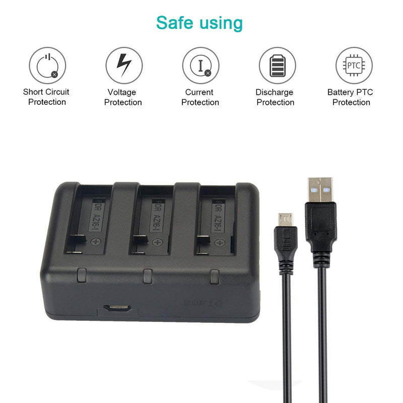 AZ16-1 Newmowa Replacement Battery (3-Pack) and 3-Channel USB Charger for Xiaomi YI AZ16-1 and Xiaomi Yi 4K,Yi 4K+,Yi Lite,YI 360 VR Action Camera(Not for Discovery Version)