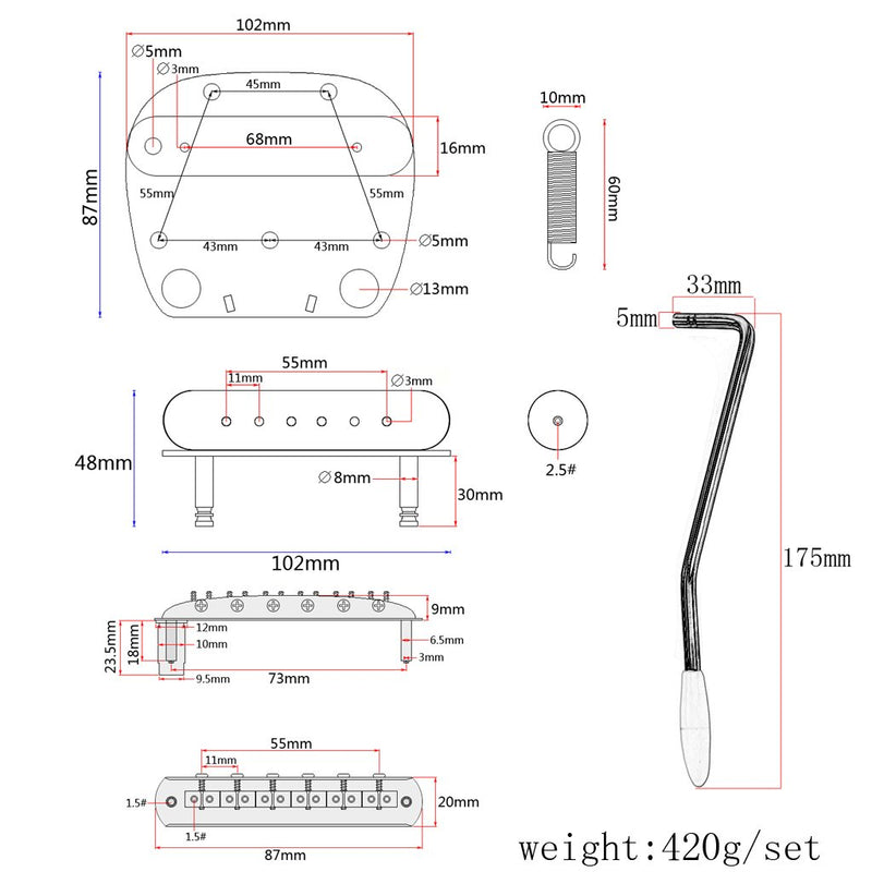 Alnicov 6 String Tremolo Vibrato Tailpiece Bridge Set for Mustang Guitar Replacement Parts