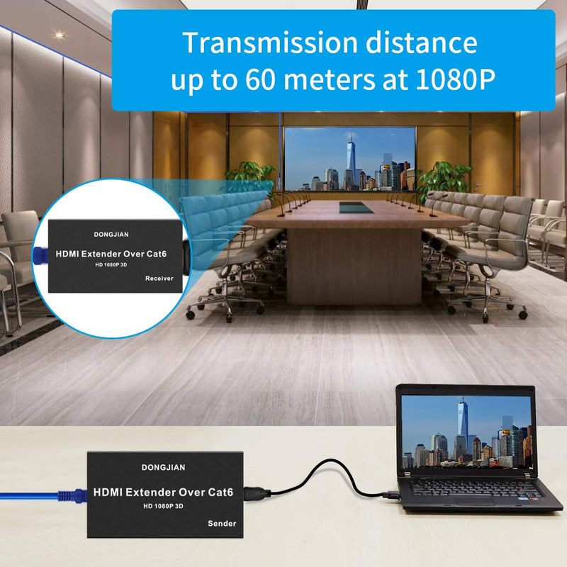 HDMI Extender 196ft HDMI Over Single Cat5E/6/7 HDMI Repeater HDMI Balun Sender Transmitter Receiver Support 1080p 3D HDMI 1.4a HDCP EDID