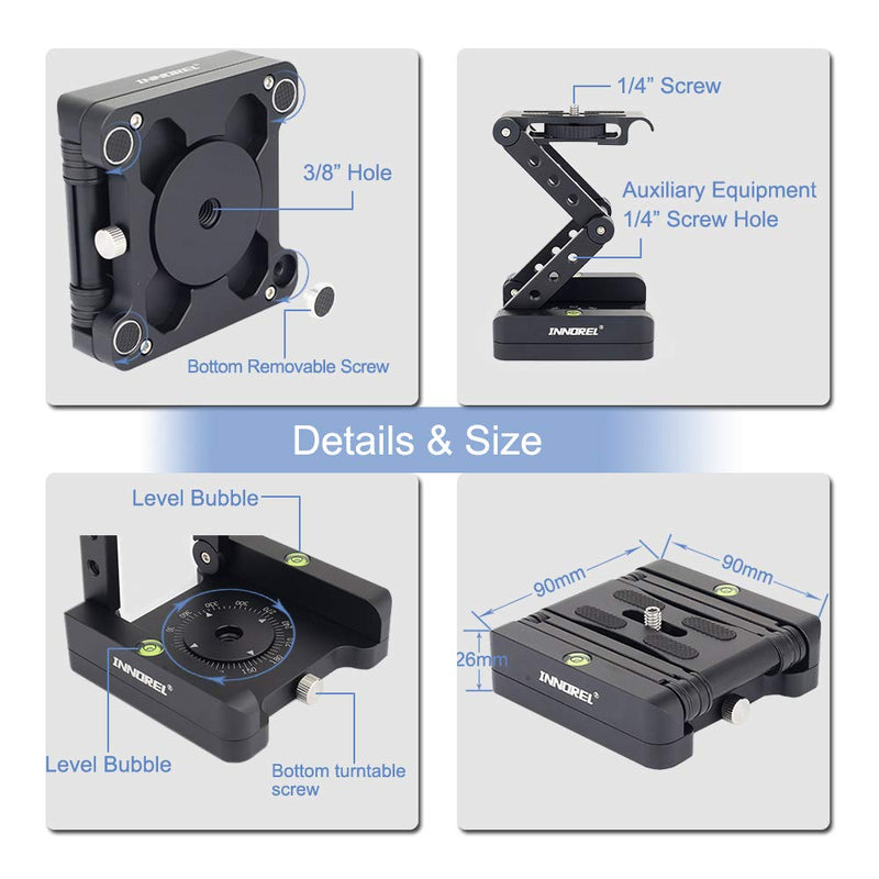 [AUSTRALIA] - Z-Flex Tilt Tripod Head-INNOREL MH5 CNC Aluminum Alloy All Metal Flexible Folding Z Pan 360° Horizontal Rotation with 1/4" and 3/8" Screws, Max Load 6.61lb for Canon Nikon Sony DSRL Camcorder Slider 