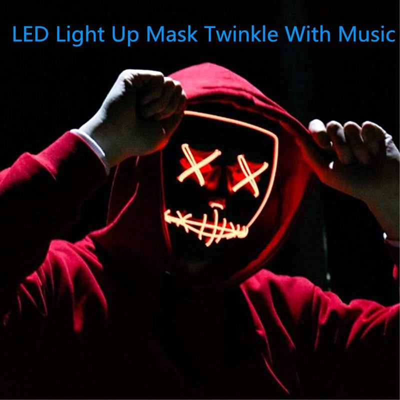 Moonideal Halloween Light Up Mask EL Wire Scary Mask for Halloween Festival Party Sound Induction Twinkling with Music Speed Blue