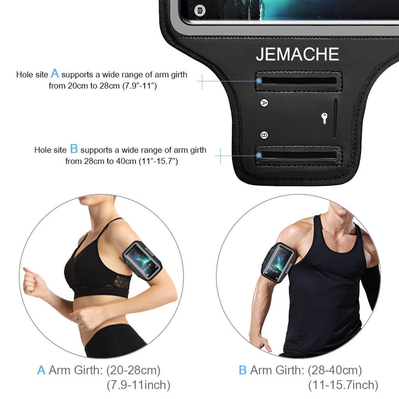 Galaxy S10 S9 S8 Armband, JEMACHE Gym Running Exercises Workouts Phone Arm Band for Samsung Galaxy S10/S9/S8/S7 Edge (Black) Black