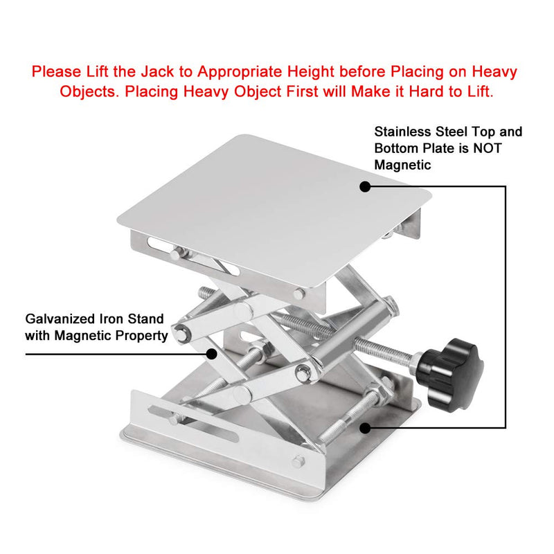 stonylab 4"x4" Lab Scissors Jack, 100 x 100mm Stainless Steel Laboratory Support Jack Platform Lab Lift Stand Table, Expandable Lift Height Range from 45mm to 150mm, Support Weight 5KG 100 x 100 mm