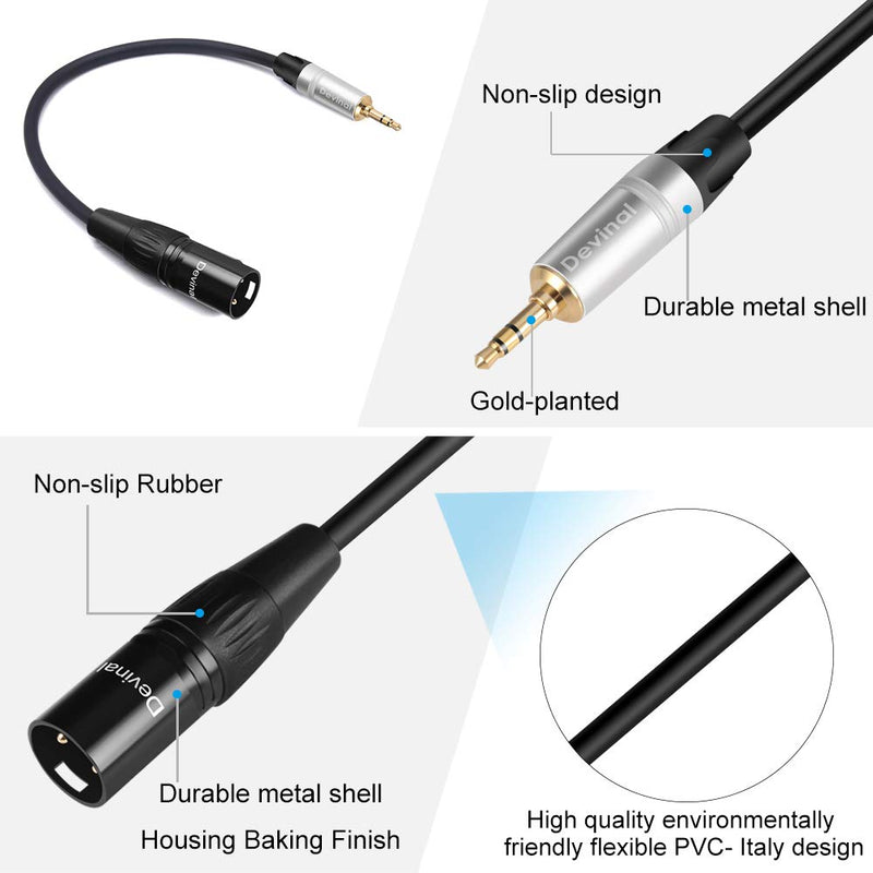 Devinal Unbalanced 1/8 inch to XLR Cable, Mini Jack TRS Stereo Male to XLR Male, 3.5mm to 3 Pin Male Interconnect Audio Cable 1 Feet 1 FT